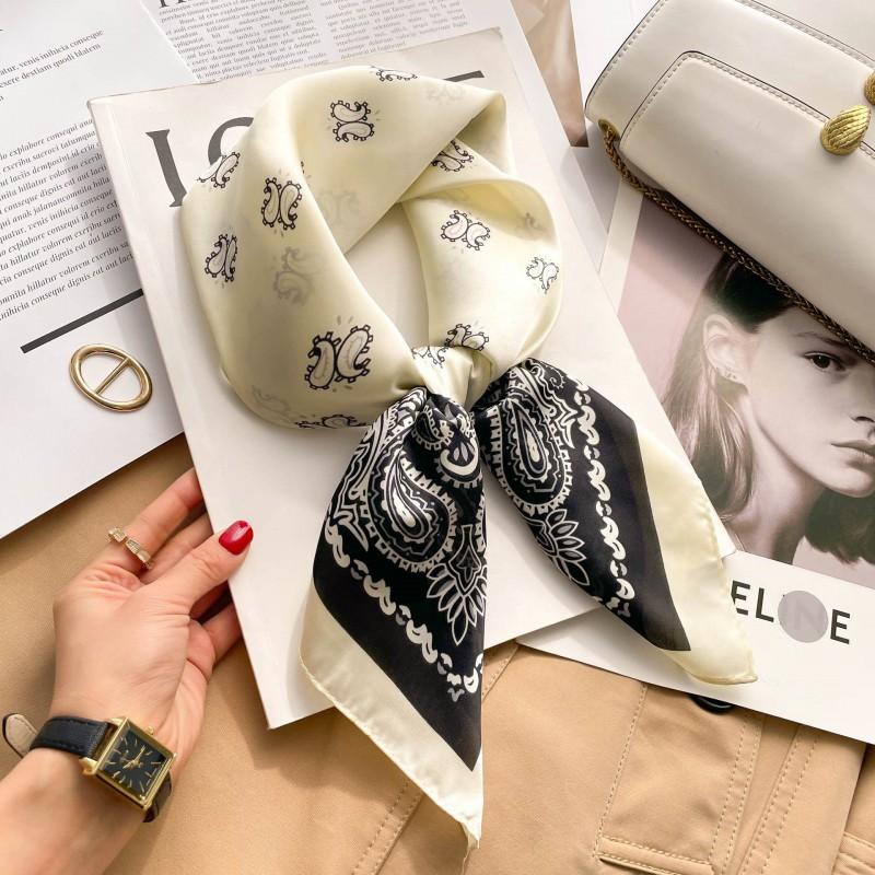 Elegant Silk-Like Square Scarf Women Korean Style Print Neck Lightweight 70x70cm Nylon Fashion Accessory