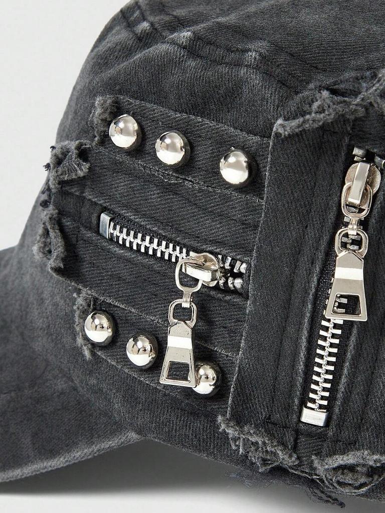 Grunge Punk Vintage Rivet Washed Flat Top Cap Distressed Denim Military Style