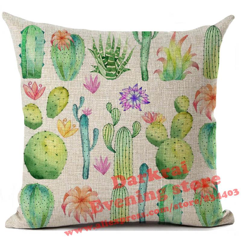 Housse de coussin Cactus Plantes Imprimées Lin Coussins Jetés Décoration de Maison Canapé Salon Housse de Coussin Décorative Cojines 45*45Cm