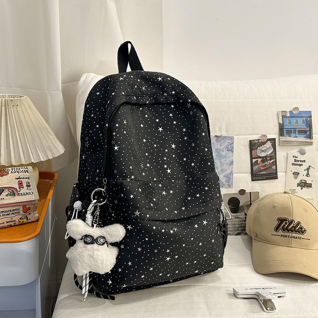 Schoolbag, high-value baby's breath double-shoulder bag, large capacity middle school student backpack for women, Japanese minimalist versatile travel