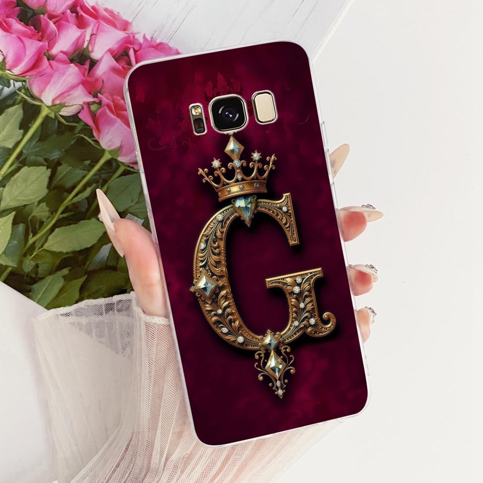For Samsung S8 Clear Case SM-G950FD Luxury Crown A-Z Letters 2D Flat Pattern Funda For Samsung Galaxy S8 G950F Soft Phone Casing