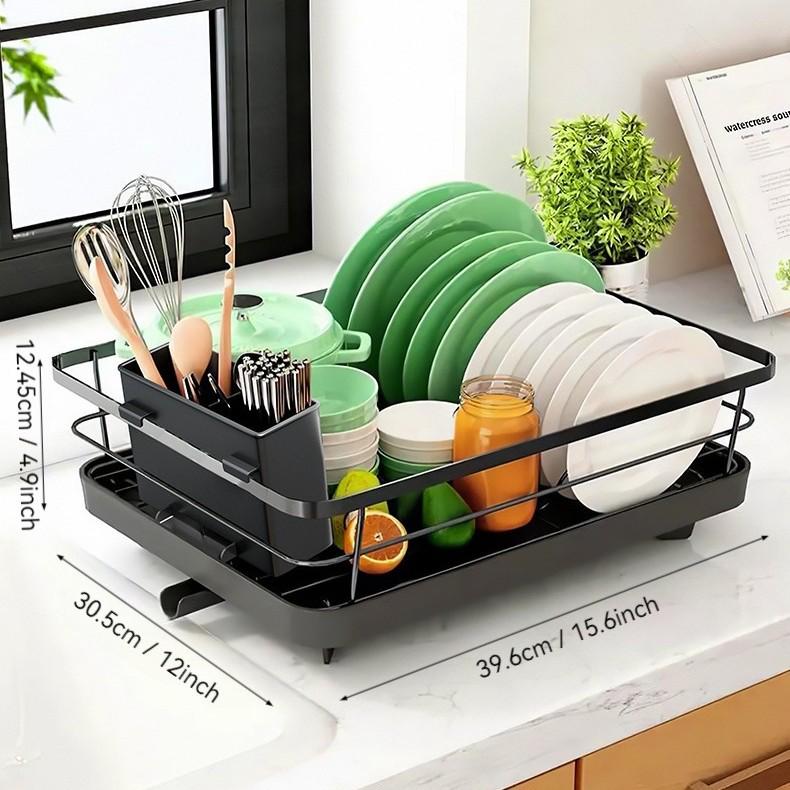 Cross-border Kitchen Countertop Dish Drying Rack with Partitioned Storage чёрный