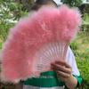 Lolita White Feather Classical Dance Folding Fan for Catwalk & Cheongsam Performance