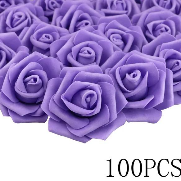 

100 шт. 7 см Реалистичная 3D головка розы Искусственный пенопластовый цветок для свадебной вечеринки, украшения дома 7 CM (100 pièces) фиолетовый