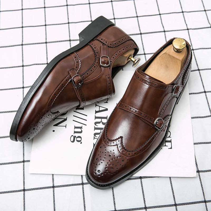 Summer leather shoes British casual business retro lazy shoes breathable brock carving