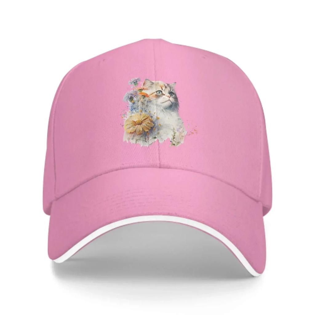 Floral Cat Baseball Caps Fashion Casquette for Unisex Women Adjustable Casual Trucker Hats for Sports Outdoor Activities