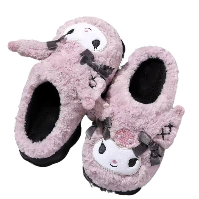 Women's Purple Kuromi Plush Slippers: Cute, Thickened Cotton for Student Dorms, Autumn/Winter Comfort.