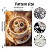 Framed Pearl Bead Painting Kit Owl Coffee Design DIY Shiny Canvas Art Relaxing Craft Gift for Craft Lovers Creative Handmade Decoration Projects