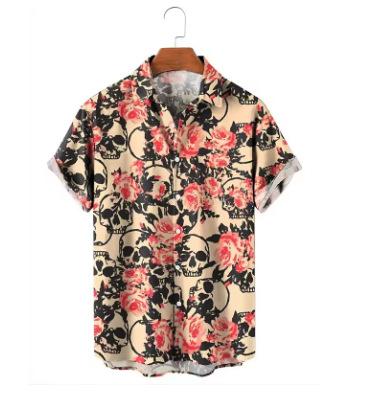 Men s Shirt Retro American Skull Print Shirt Street Harajuku Short Sleeve Button Men s Casual Shirt XXS