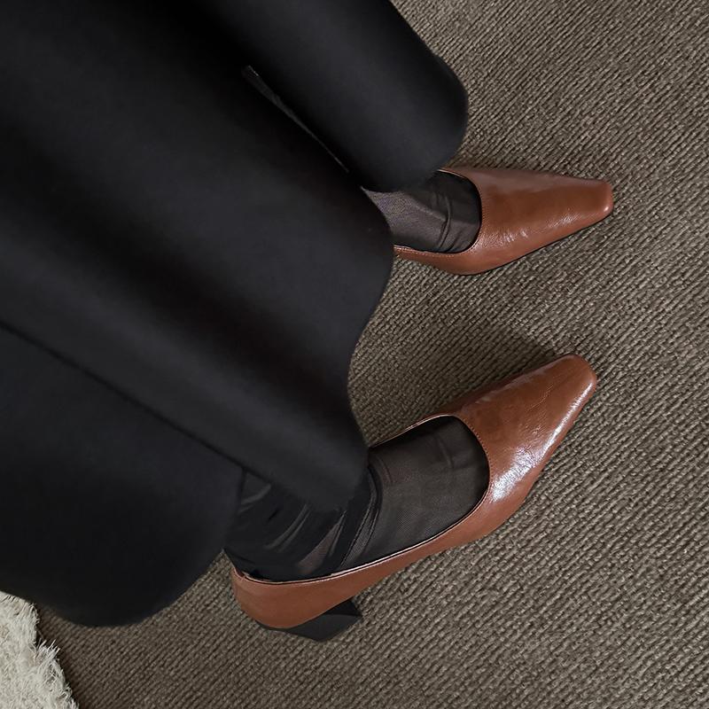 Fashion 2025 NEW Spring Women Pumps Genuine Leather Women Shoes Square Toe High Heel Elegant Buckle Strap Handmade Fashion Ladies Shoes