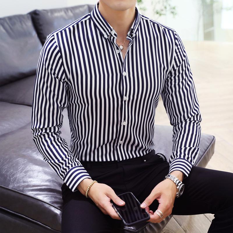 

Полосатая рубашка мужская рубашка с длинным рукавом модная молодежная студенческая тонкая рубашка 5XL чёрный