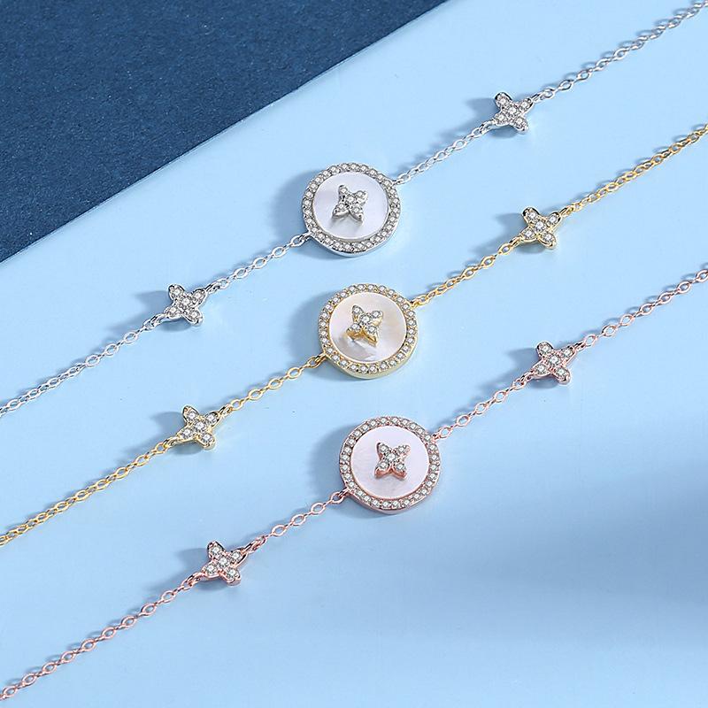 Tancise 925 Sterling Silber Zirkon Armband Schmuck Geometrische Perlenkette Gliederarmbänder Mode Feines Hochzeitsgeschenk für Freundin Frauen