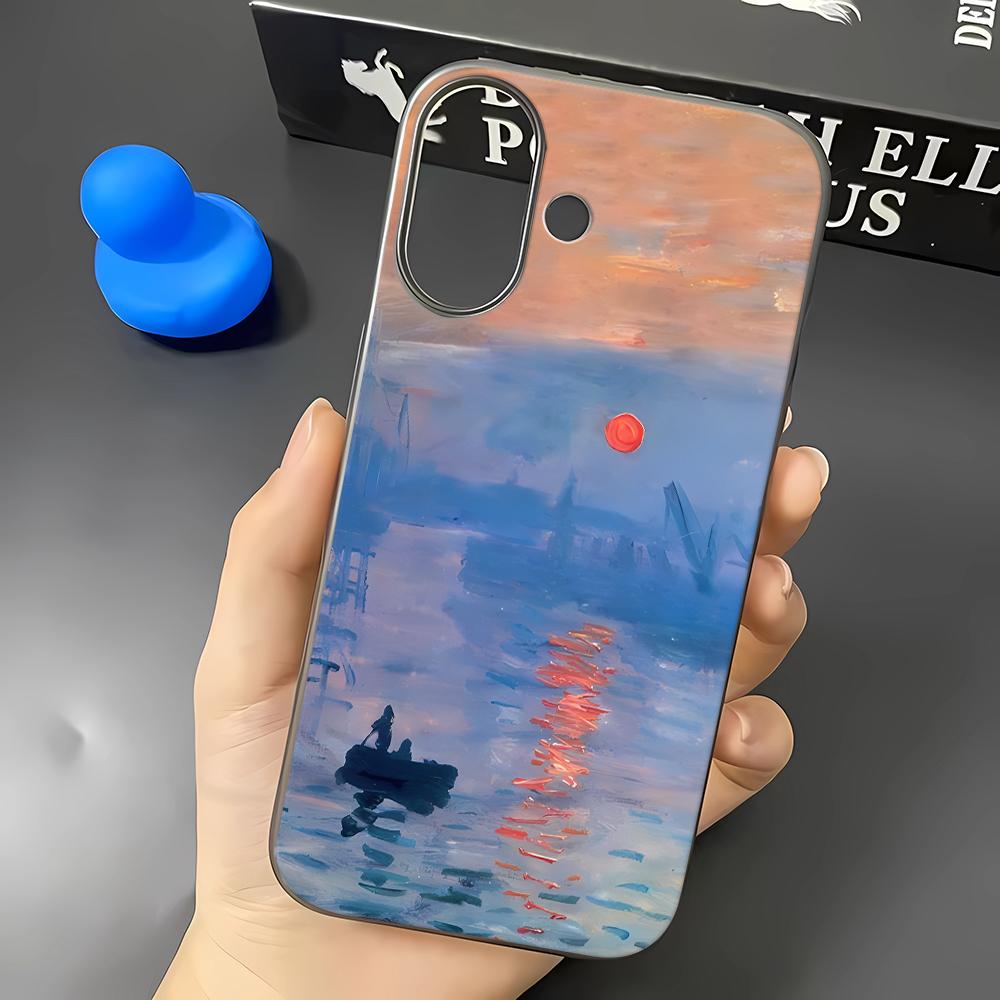 Phone Case For Iphone 14 15 Plus 16 17 Air 13 12 11 Pro Max Protective Solid Impact Resistant Funda Sunset Oil Painting Cover