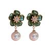 Fashion Camellia Flower Imitation Pearl Earring For Women Luxury Jewelry Accessories