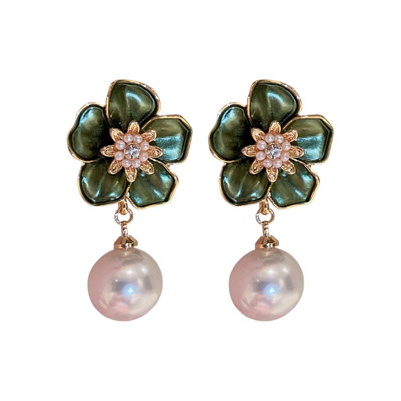 Fashion Camellia Flower Imitation Pearl Earring For Women Luxury Jewelry Accessories