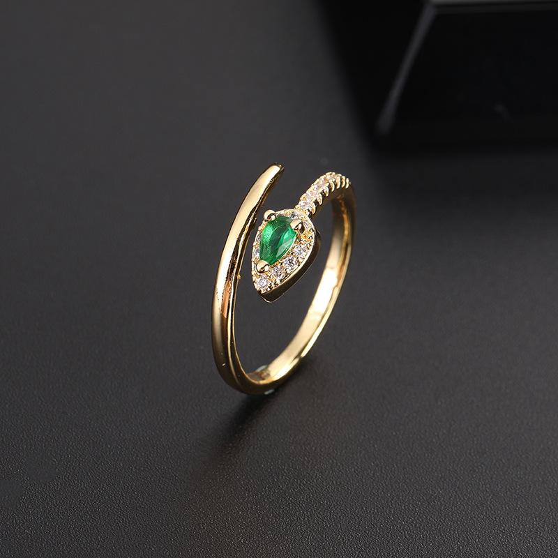 Vintage grandmother green gemstone ring zircon eye snake metal ring niche design temperament open ring