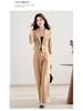 Women's Petite Slim Fit Color Block Suit Set - Light Luxury Style, Flattering Double-Breasted Short Blazer, Professional Wear.