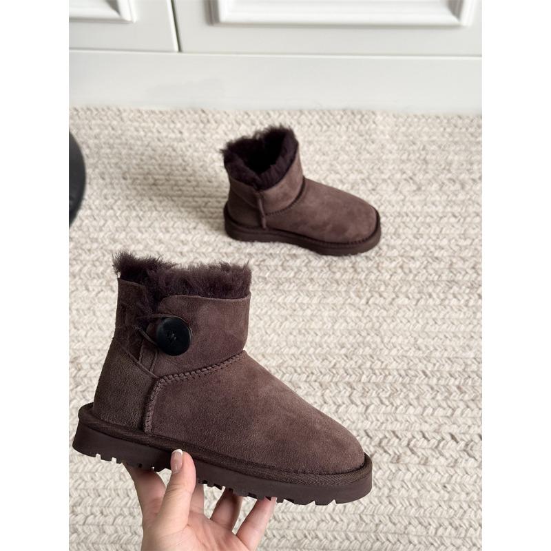 Girls' snow boots autumn and winter new sheepskin fur integrated short tube piled thickened warm cotton shoes + children's winter shoes