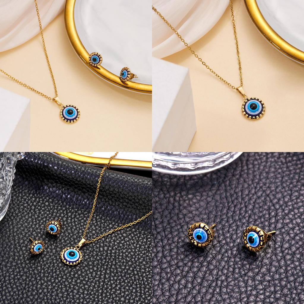 Conjunto de Joias Colar e Brincos Olho Grego Com Material de Liga Para Senhoras