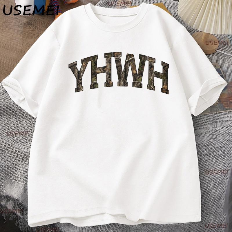 

Camo YHWH Tshirt Christianity Jesus T Shirt Preppy Christian Faith Bible Verse Tee Men Causal Cotton T-shirts Designer XXXL белый