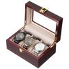 Uxcell 3-Slot Watch Storage Box with Glass Cover, Men's Watch Box with Removable Watch Pillow, Wooden Watch Box, Red