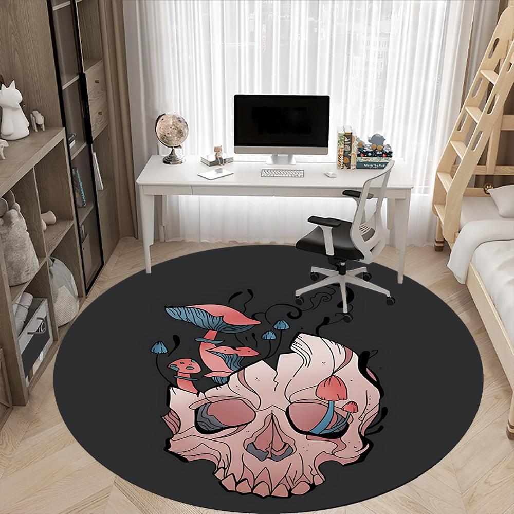 1pc Mushroom Skull Office Round Area Rug, Under Office Chairs Bedroom Living Room Home Decor, Room Deco