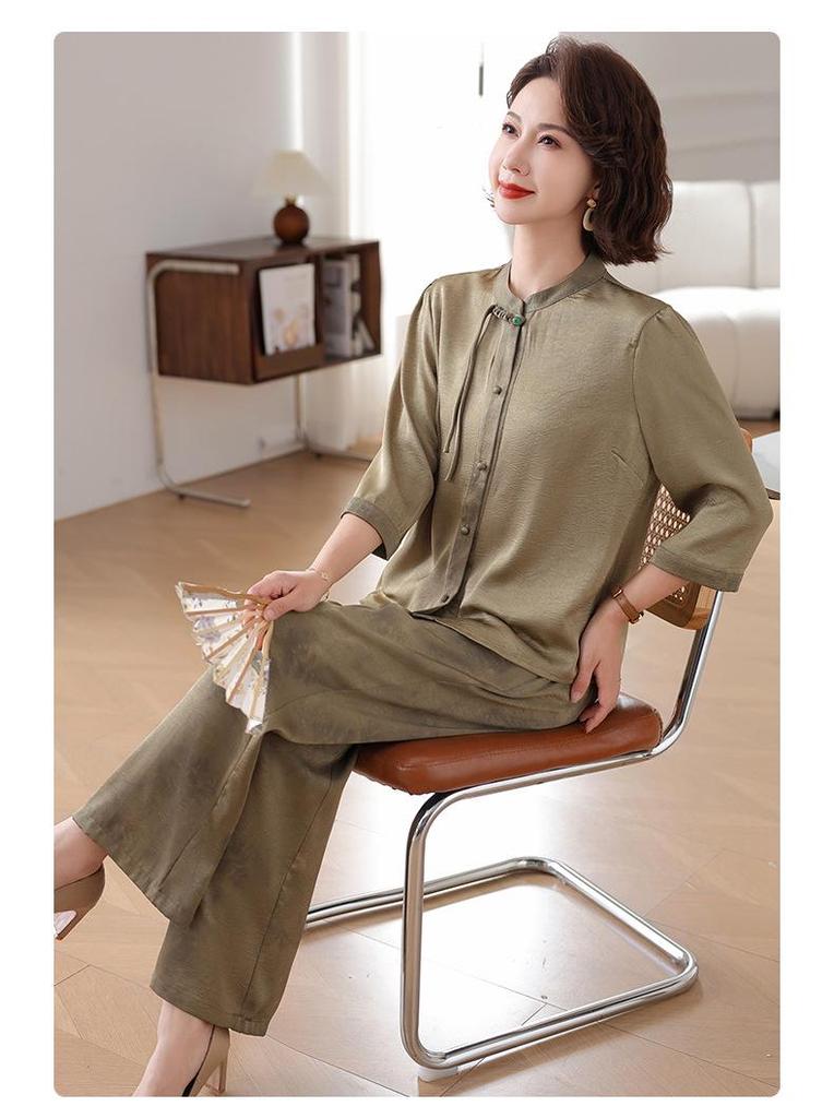 Summer 2026 Chinese Style Chiffon Suit for Stylish Middle-aged Women
