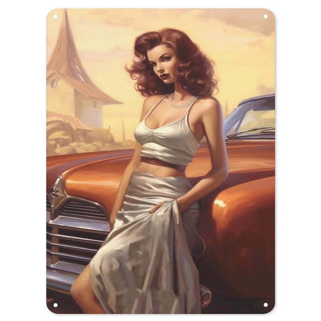 

Pinup Car Girls Metal Tin Signs Plaque Wall Decoration Vintage Art Posters Iron Painting for Man Cave Home Cafe Garden Club B 20x30cm