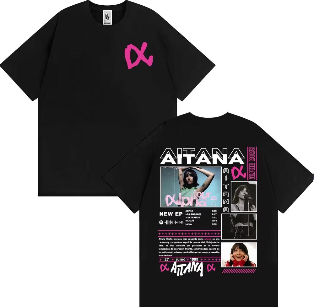 Sängerin Aitana Cuarto Azul Album Tour T-Shirt 2026 Sommer Neu Unisex Damenmode Lässig 100% Baumwolle Ästhetisches Oversized T-Shirt