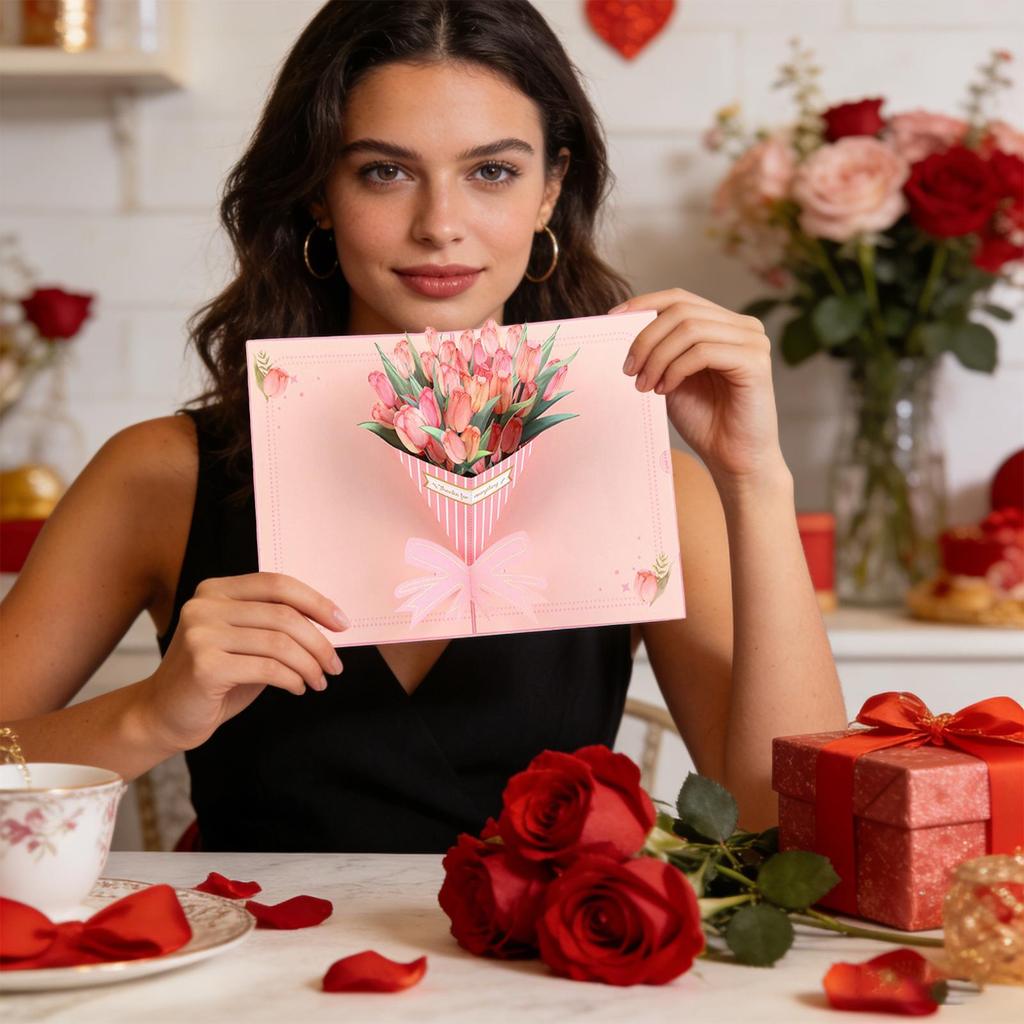 Valentines Card For Mom 3D Embossed Foil Romantic Flower Decor Couple Anniversaries Card For Family Friends Wife Mother Sister