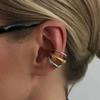 Salircon Creative Gold Color C-shaped Stainless Steel Clip Earrings Punk Multi-layer Geometric Non-Piercing Earrings Jewelry