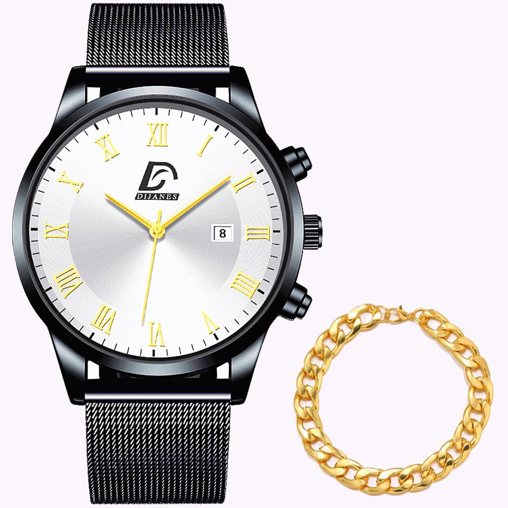Módní pánské hodinky pro volný čas Pánské náramkové hodinky z nerezové oceli se síťovinou náramkové hodinky křemenné hodinky set pánské datumové hodiny