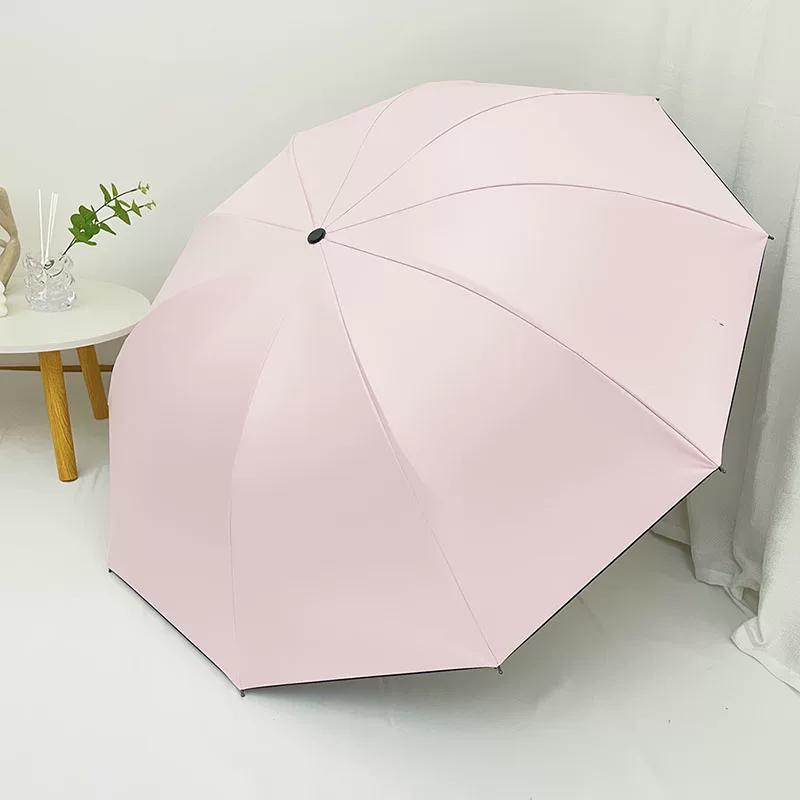 Ten-Bone Large Double Umbrella Small Fresh Sun Umbrella Vinyl Sun Protective Sun Shade Rain Dual-Use Triple Folding Umbrella Female Manual