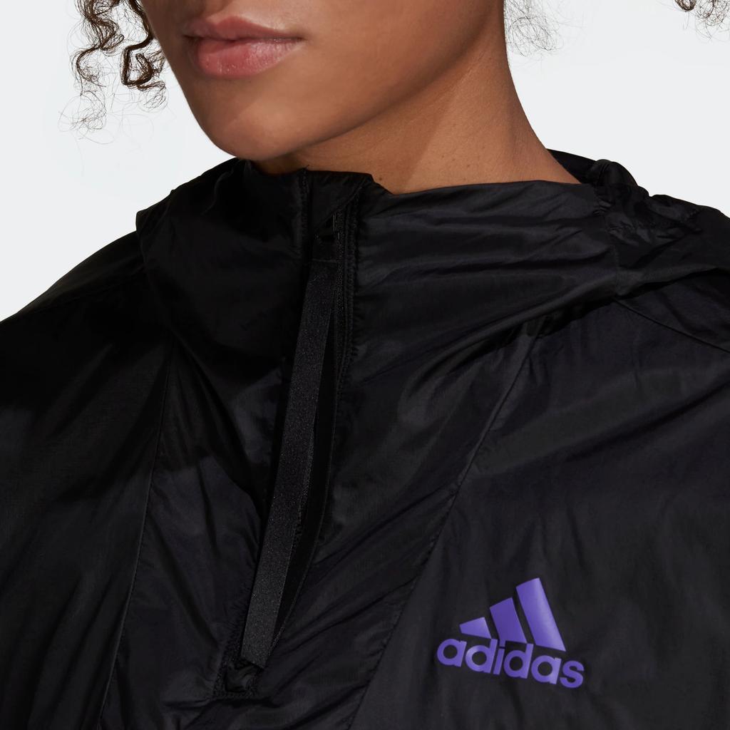 Adidas Striped Half-Zip Packable Sports Hooded Jacket Women Jackets Black H65722