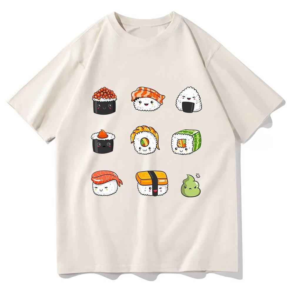 Retro Kawaii Cartoon Sushi T Shirts Funny Unisexunisex Clothing Vintage Tshirt Unisex Streetwear Cotton Tops Graphic Tshirts