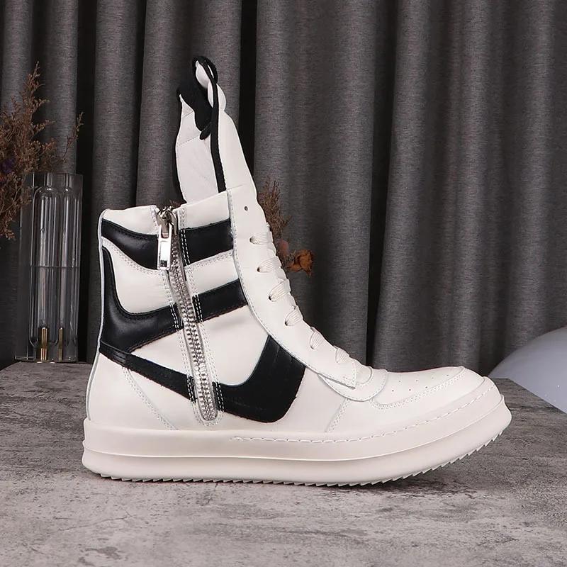Men Genuine Leather Boots High Top Rock Sneakers Street Punk Shoes Riding Boots Women Retro Designer Platform Boots