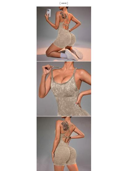 Women's Seamless Criss-Cross Back Yoga Camisole & High-Waist Hip-Lifting Jumpsuit