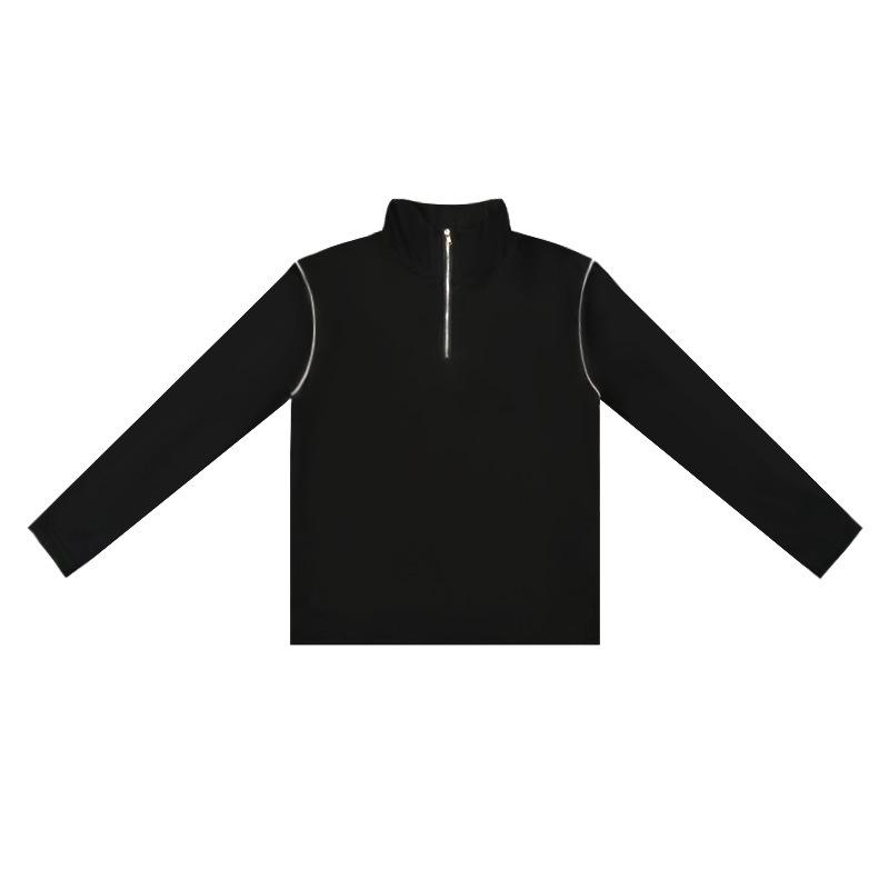 2025 Women's Korean Style Spliced Stand Collar Half-Zip Slimming Long Sleeve Top