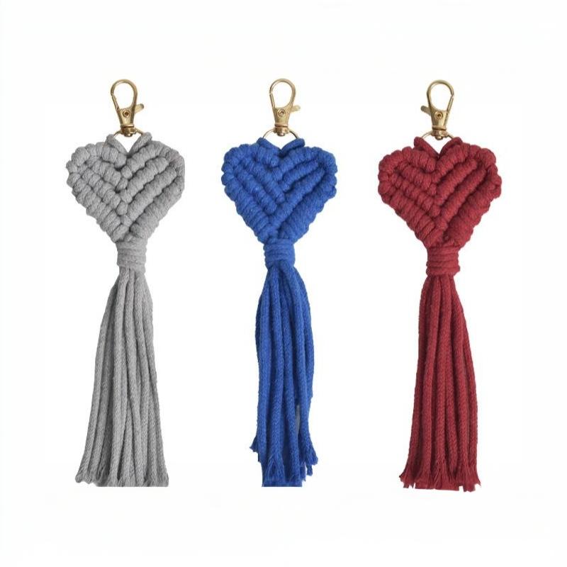 1Pcs Cute Car Keyring Handmade Macrame Heart Shaped Pendant Keychains For Women Wedding Gift