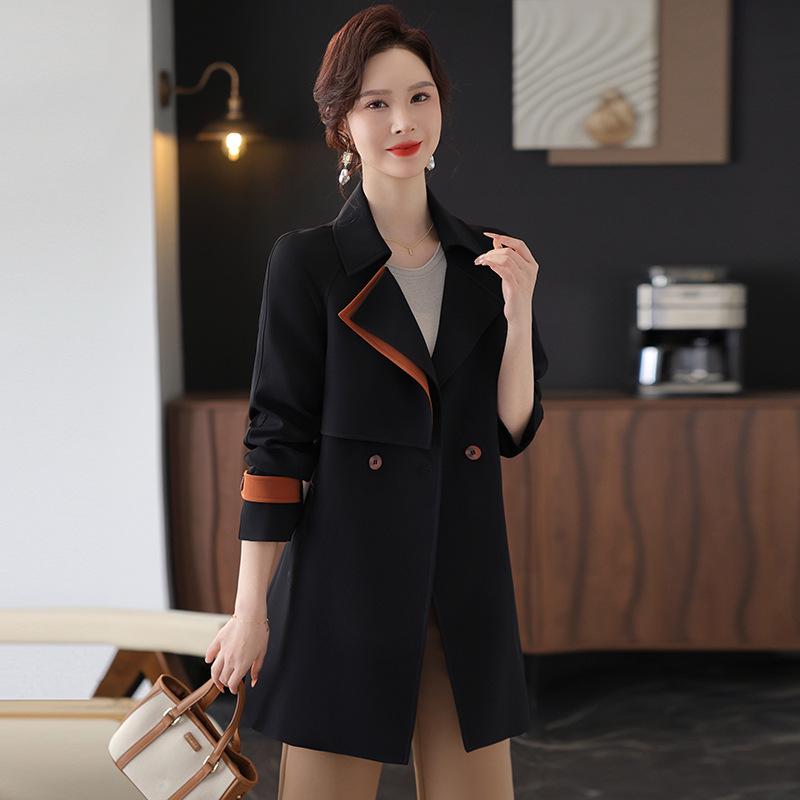 

Весенний плащ средней длины 2025 года для молодых мам и стильных пожилых женщин 4XL for 70-75 kg чёрный