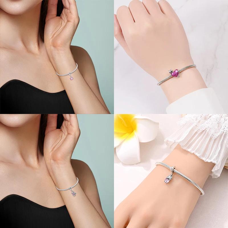 Anniversary Charms Copper Pink Cat Love Heart Beads Fit Original Bracelets Beads Charms Jewelry Making Fine Jewelry Gift