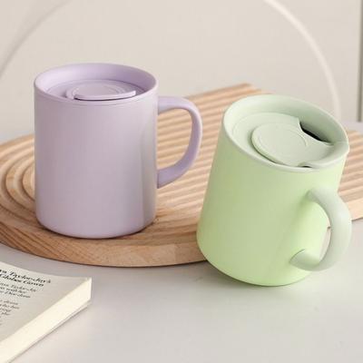 Double-Walled Insulated Coffee Mug Rotating Dust Cover 300 ML Office Water Cup Stainless Steel with Scale Drink Cup Home