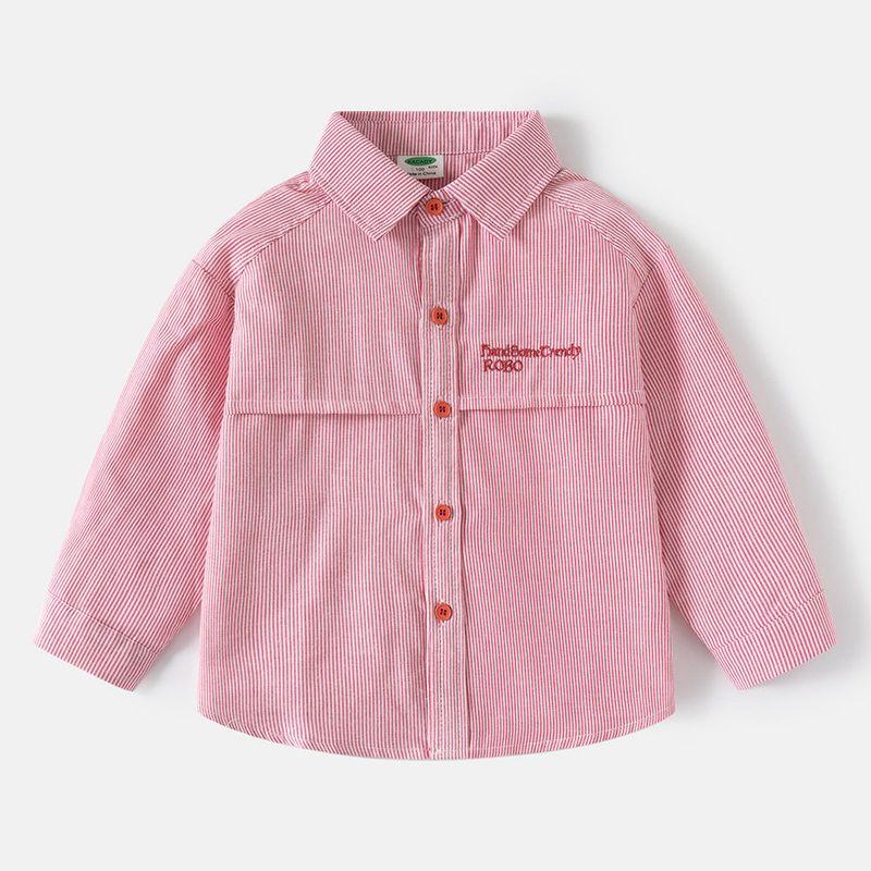 Spring and Autumn Children's Clothing, Children's Long-Sleeved Shirts, Boys' Cardigans, Letter Collar Tops, Baby Boys' Striped Casual Shirts