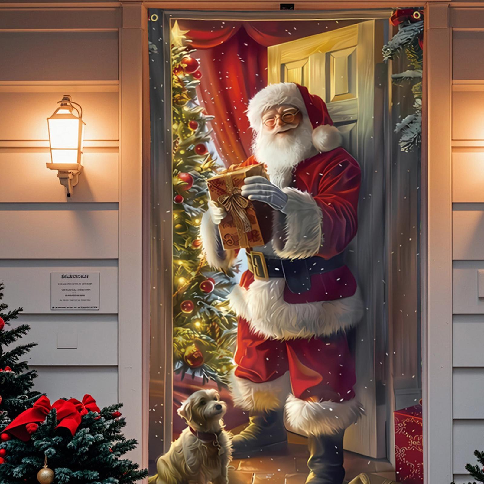 

Рождественский чехол на входную дверь, многоразовый праздничный фон, чехол на дверь с Сантой, рождественский флаг для домашнего декора, фон, уличная стена, гараж China Mainland