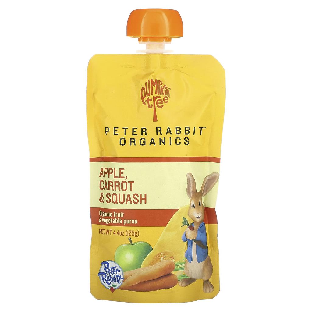 Pumpkin Tree Organics Peter Rabbit Organics, Organic Fruit and Vegetable Puree, Apple, Carrot, and Squash Flavors, 125g (4.4oz)