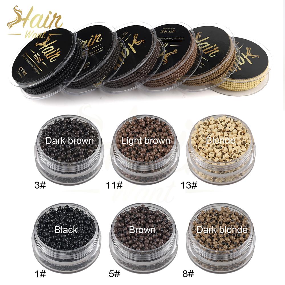 Capelli Vogliono 1000 Pezzi 3,0 mm 1000 Pezzi Perline di Rame Nano Pre-caricate Per Estensioni a Trama Anelli Nano Perline per Estensioni Capelli Rivestite in Silicone