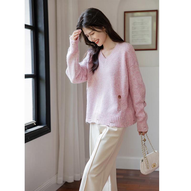 MOKANA Women's V-Neck Long Sleeve Knit Sweater