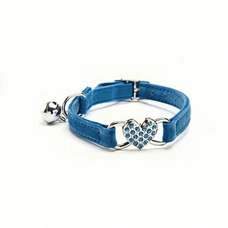 1pc Pet Collar with Rhinestone Heart & Bell Decoration, Cat Collar