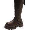 Belt Buckle Knight Boots Muffin Bottom Tall Women's Boots Trendy High Heel But Knee High Tube 2025 Autumn and Winter New Thick Bottom