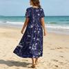 Women’s Short Sleeve V Neck Maxi Dress with Star Print Loose Fit Casual Flowing Hem Lightweight Material